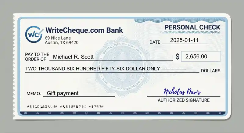 Cheque example for 2656