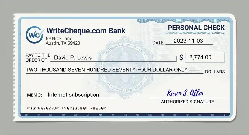 Cheque example for 2774