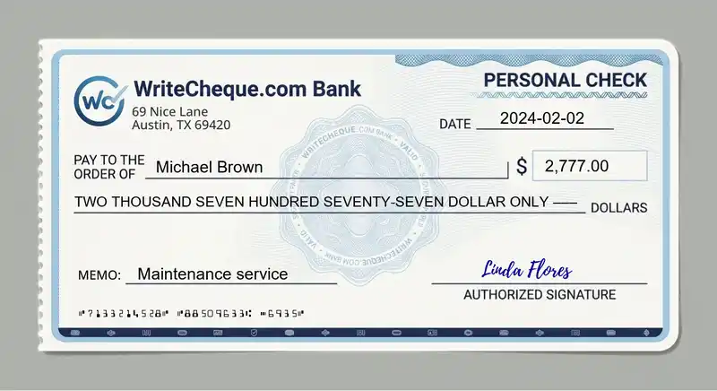 Cheque example for 2777