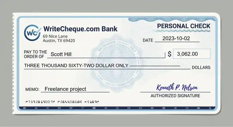 Cheque example for 3062