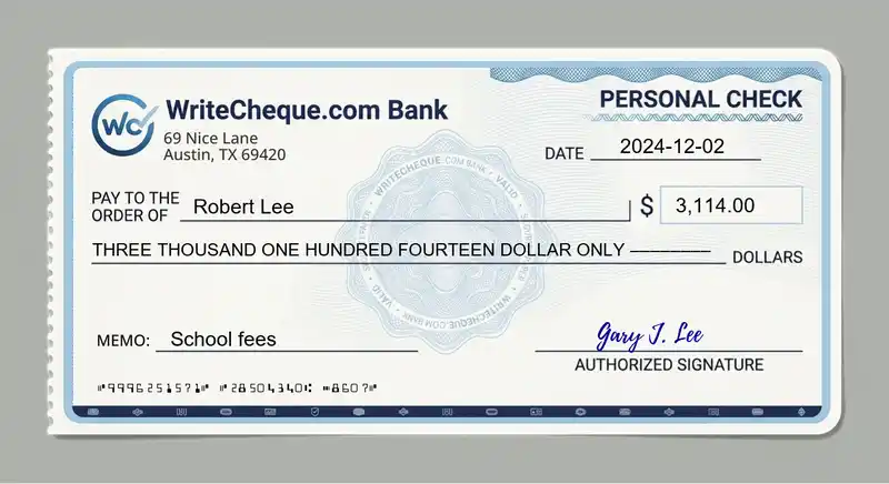 Cheque example for 3114