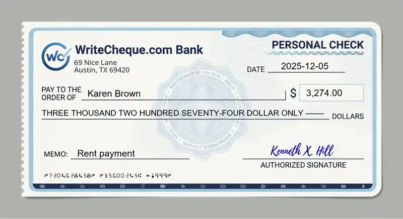 Cheque example for 3274