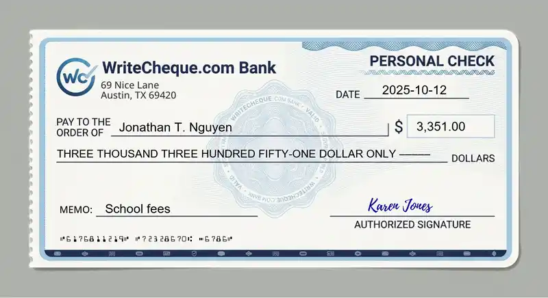 Cheque example for 3351