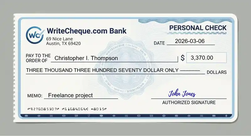 Cheque example for 3370