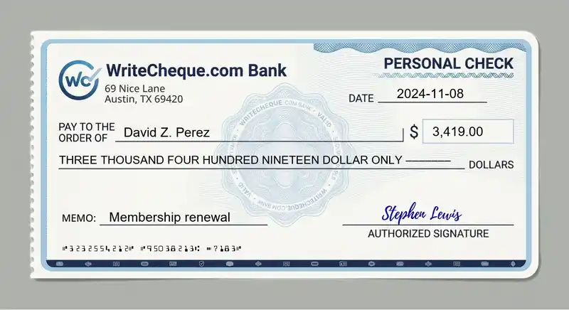Cheque example for 3419