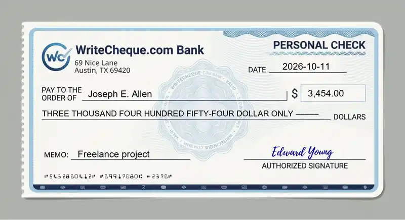 Cheque example for 3454