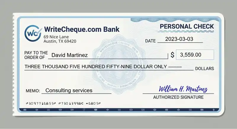 Cheque example for 3559