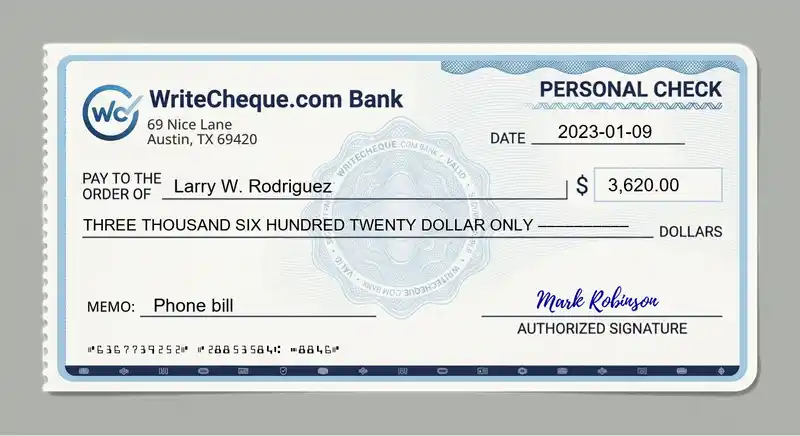 Cheque example for 3620
