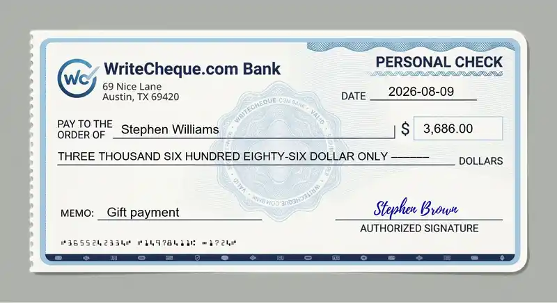 Cheque example for 3686