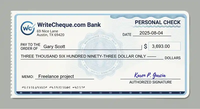 Cheque example for 3693