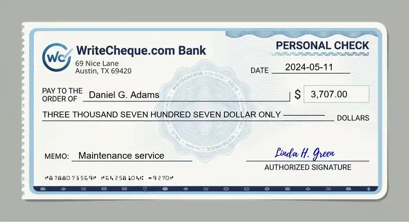 Cheque example for 3707