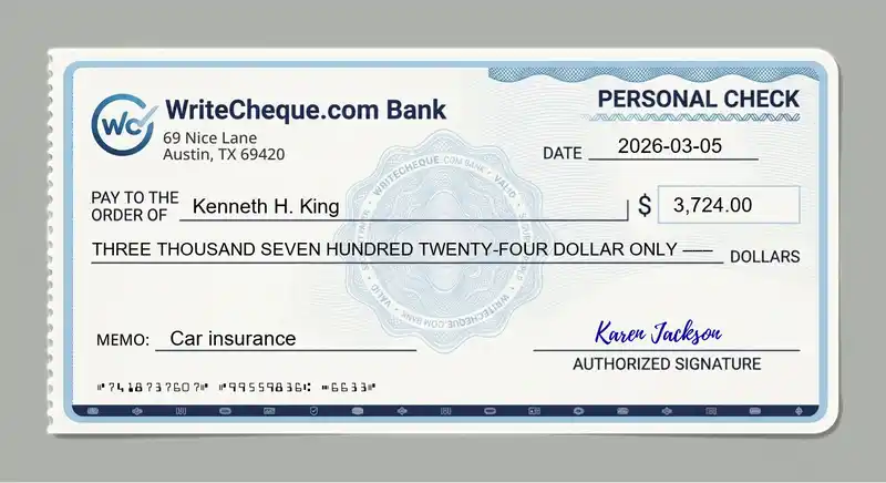 Cheque example for 3724