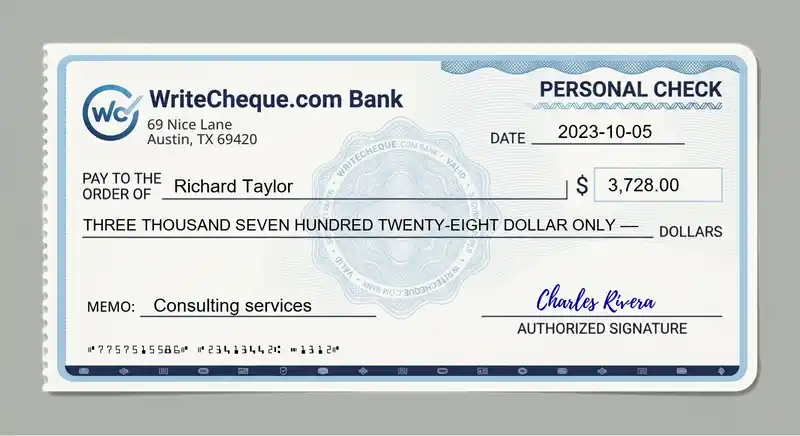 Cheque example for 3728
