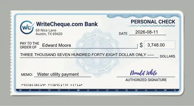 Cheque example for 3748