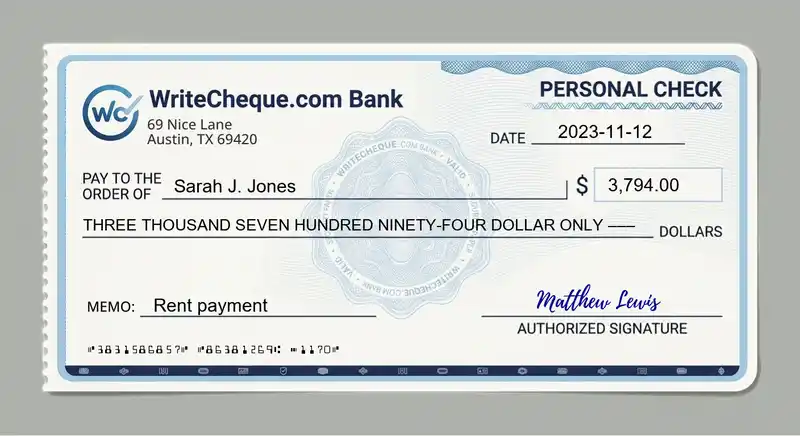 Cheque example for 3794