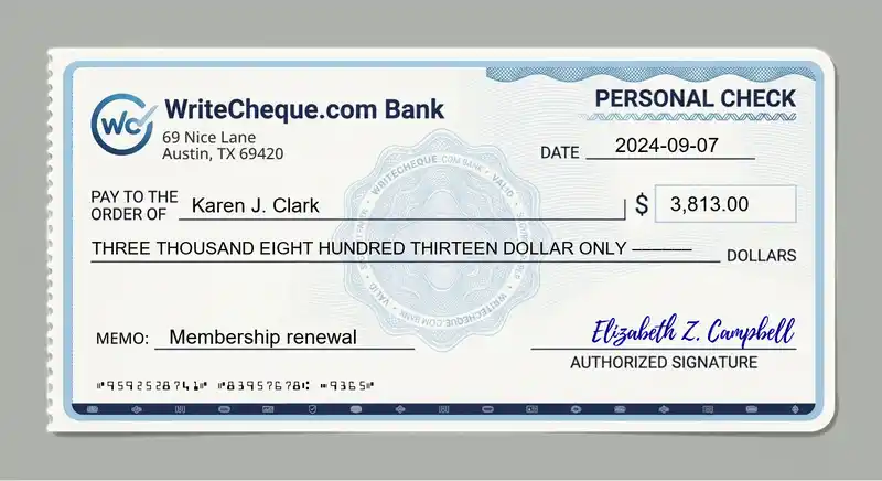 Cheque example for 3813
