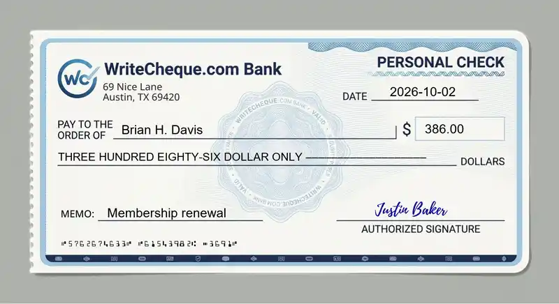 Cheque example for 386