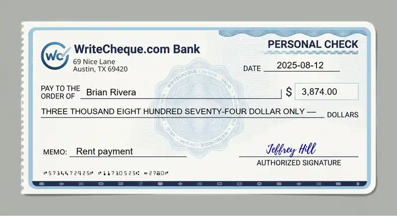 Cheque example for 3874