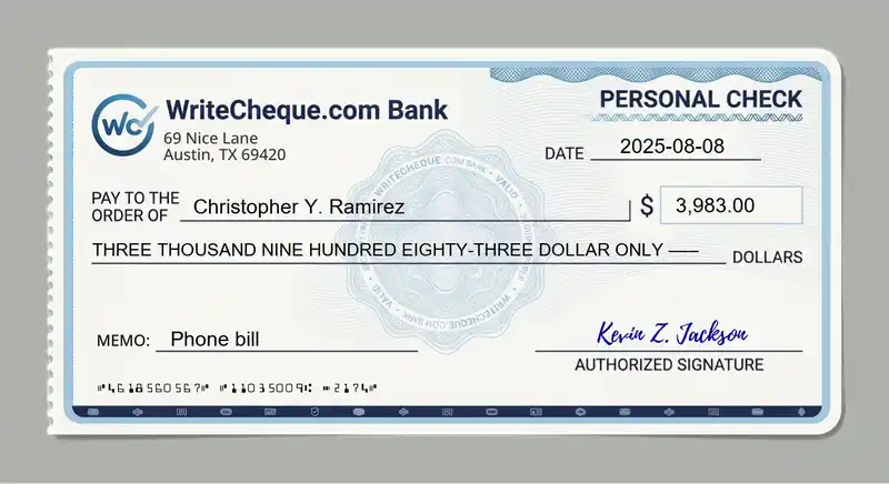 Cheque example for 3983