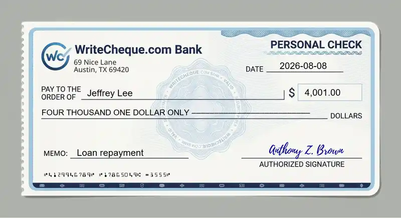 Cheque example for 4001