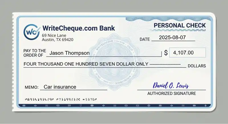 Cheque example for 4107
