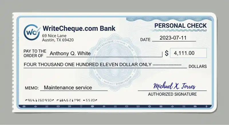 Cheque example for 4111