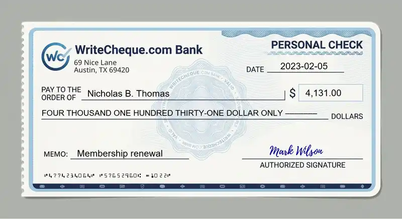 Cheque example for 4131
