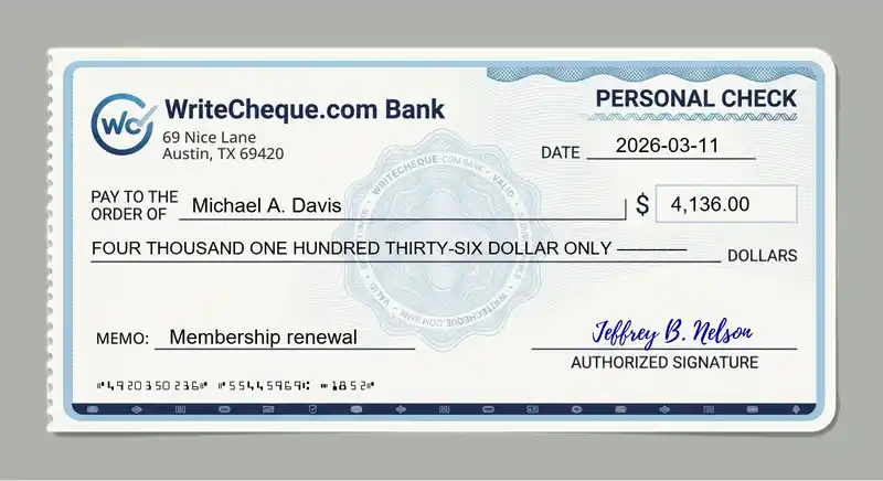 Cheque example for 4136