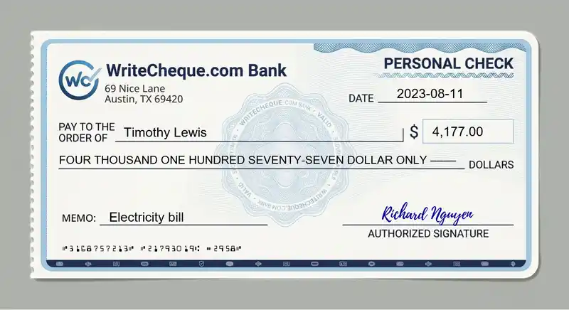Cheque example for 4177