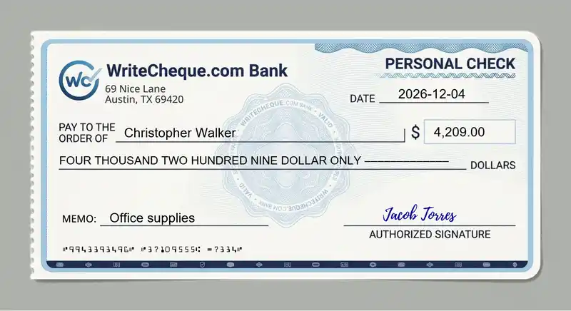 Cheque example for 4209