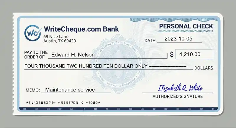 Cheque example for 4210