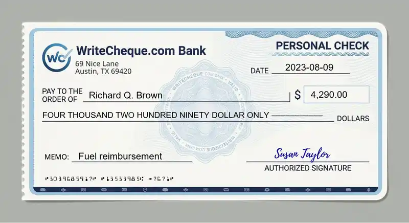 Cheque example for 4290