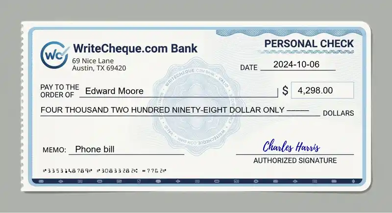 Cheque example for 4298