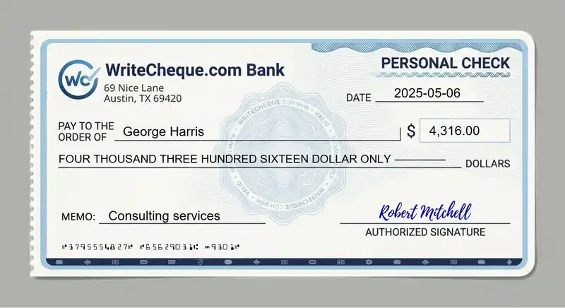 Cheque example for 4316