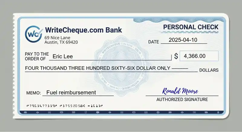 Cheque example for 4366