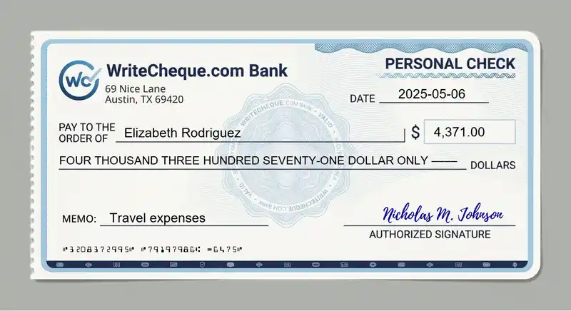 Cheque example for 4371