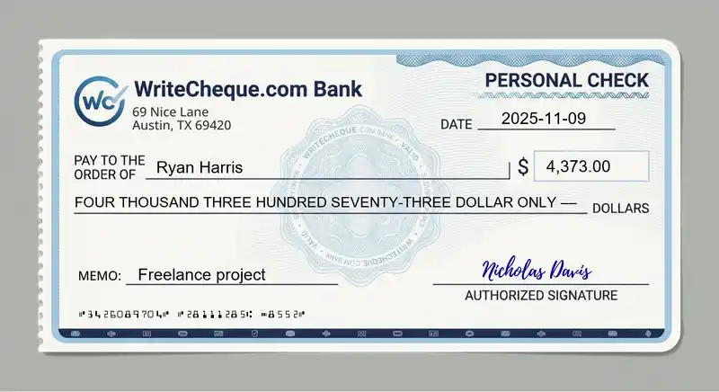 Cheque example for 4373