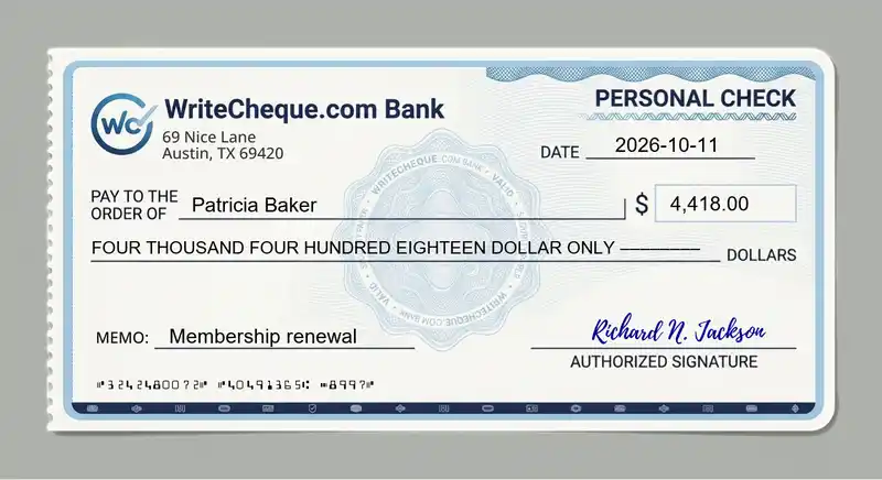 Cheque example for 4418