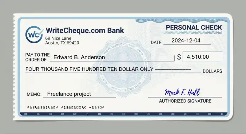 Cheque example for 4510