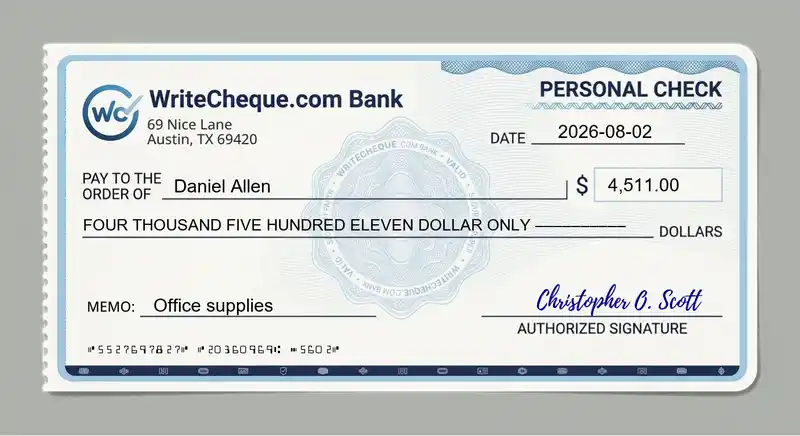 Cheque example for 4511