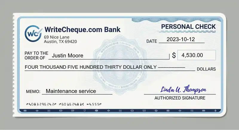 Cheque example for 4530