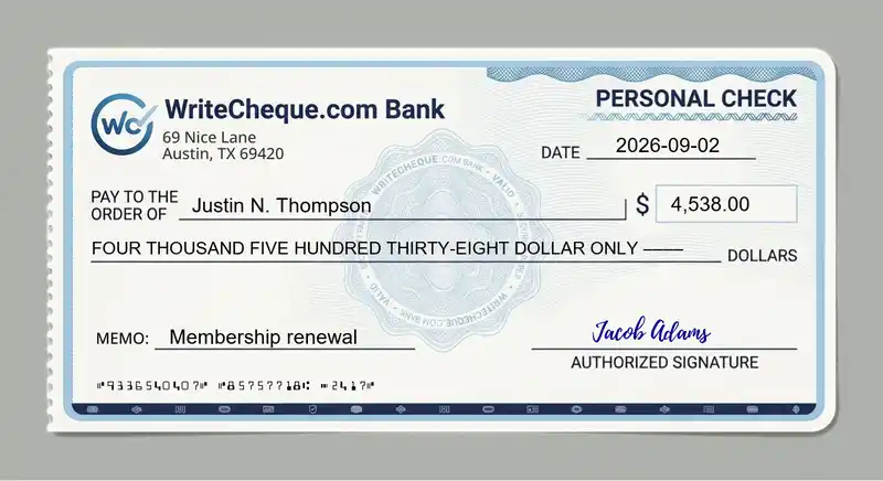 Cheque example for 4538