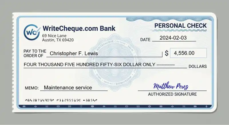 Cheque example for 4556