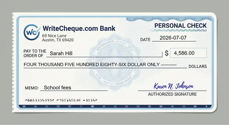 Cheque example for 4586
