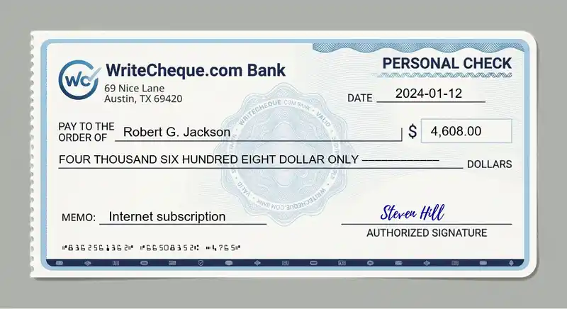Cheque example for 4608