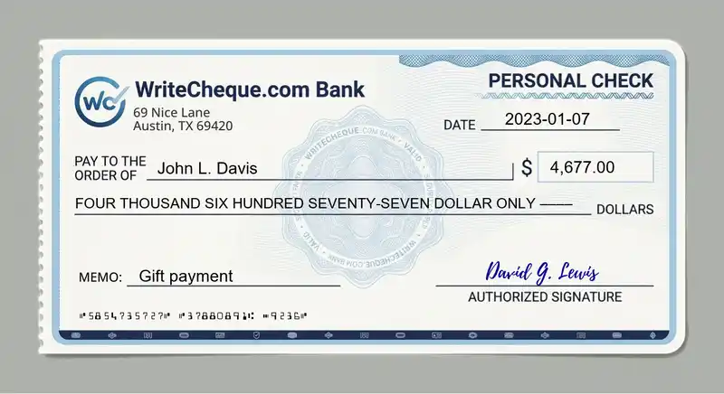 Cheque example for 4677
