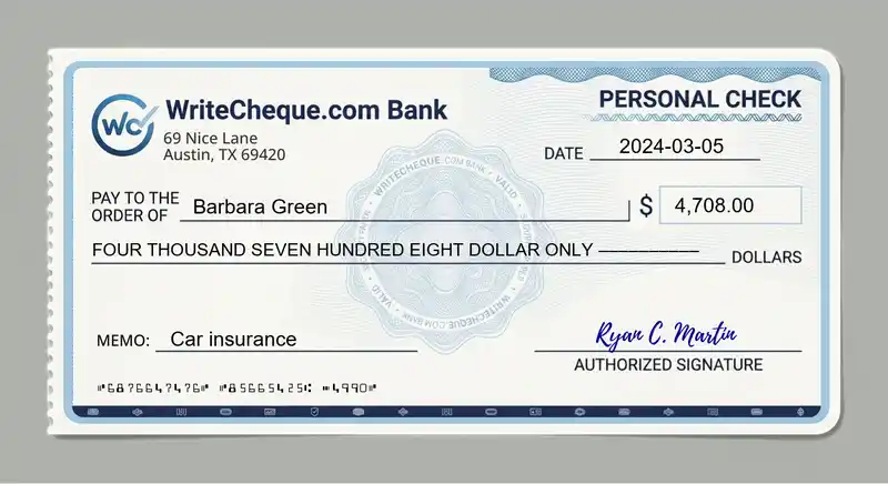 Cheque example for 4708