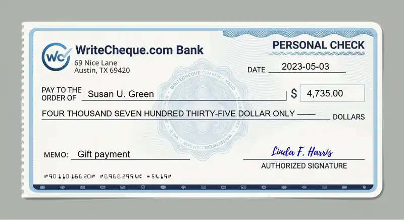 Cheque example for 4735