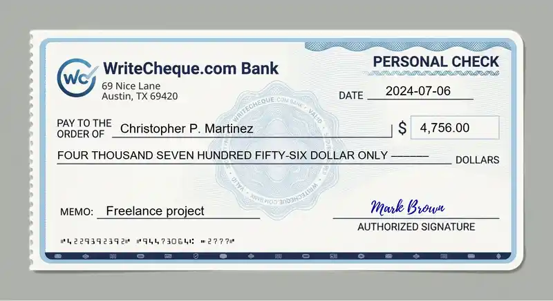 Cheque example for 4756