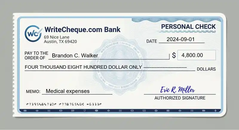 Cheque example for 4800